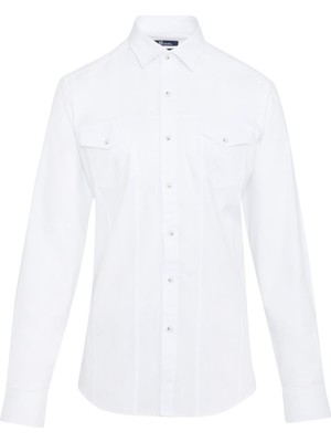 Hatemoğlu Erkek Beyaz Slim Fit %100 Pamuk Casual Gömlek