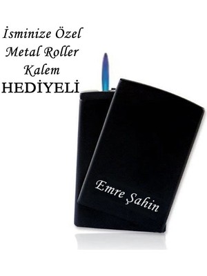 Pigado Isme Özel Metal Siyah Pürmüz Alevli Çakmak + Kalem Hediyeli