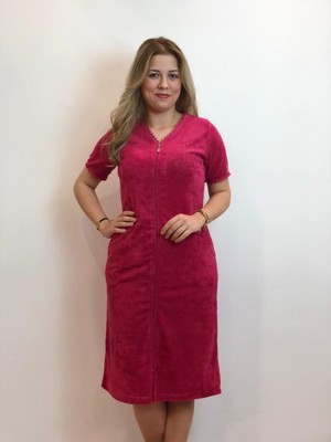 esrateks Fermuarlı Kısa Kollu Fuşya Havlu Elbise