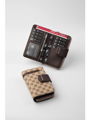 Cengiz Pakel Monogram Kadın Orta Boy Cüzdan 65256MP Vizon-Kahve