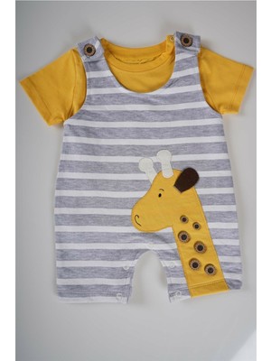 Miniko Kids Yeni Sezon Zürafa Modelli Tişörtlü Çıtçıtlı Bebek Salopet Tulum