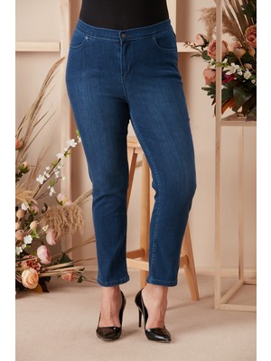 Rmg Beli Lastikli Büyük Beden Mavi Kot Pantolon