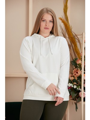 Rmg Kapşonlu Büyük Beden Beyaz Sweatshirt