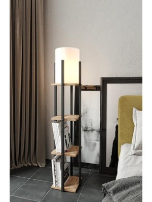 Halımax Halımax  Dekoratif Siyah Ahşap Raflı Modern Lambader
