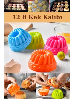 Qniay 12 Lı Mini Kek Kalıbı 3D Kurabiye Pasta Muffin Kalıpları Silikon Pişirme Kalıbı