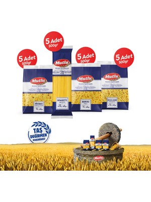 Mutlu Makarna 500 gr Karma Kutu / 5 Pk. Spagetti - 5 Pk. Burgu - 5 Pk. Ince Kesme - 5 Pk. Fiyonk