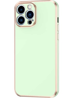 Case 4U Apple iPhone 12 Pro Kılıf Yumuşak Pastel Altın Kenar Bark Kapak Yeşil