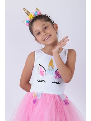 Şubu Tasarım Unicorn - Kız - Çocuk - Abiye - Pudra - SBT1466