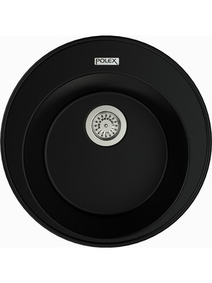 POLEX Cristalüx Granit Evye P-06 Siyah Tezgah Altı Ve Tezgah Üstü Oval Mutfak Evyesi 51,5x51,5cm