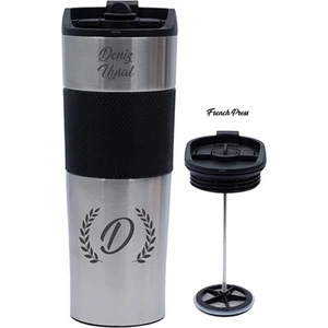 Hediye Rengi Isme Özel Premium French Press Çelik Termos 450 ml M1