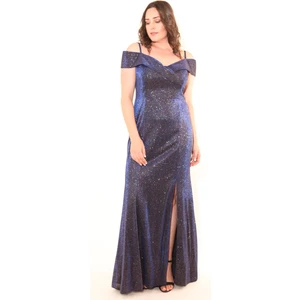 Ladies First Büyük Beden 3159 Lacivert Uzun Abiye Elbise