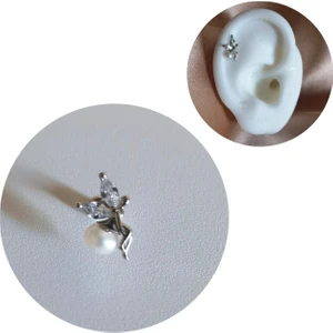 925 Ayar Gümüş Perili Piercing/küpe. Bar Uzunluğu 6mm
