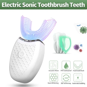 360 Derece Sonic Elektrikli Diş Fırçası Otomatik U Tipi Diş Fırçası Usb Şarj Diş Beyazlatma Mavi Işık Yumuşak Fırça Kafası | Elektrikli Diş Fırçaları (Yurt Dışından)