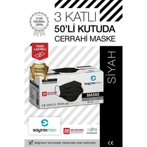 Saytekmed Meltblown Filtreli Yassı Ipli 3 Katlı Siyah Cerrahi Maske (50 Adet/1 Kutu)