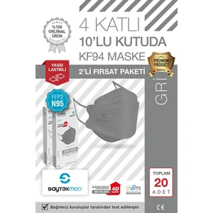 Saytekmed N95/FFP2 Kore Tipi 4 Katlı Gri Maske, Tekli Poşet, Uv Steril (2 Kutu/ 20 Adet)
