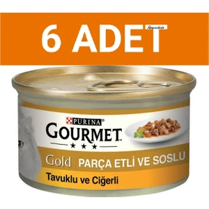 Gourmet Gold Parça Etli Soslu Tavuklu Ciğerli 85 gr Yaş Mama 6 Adet