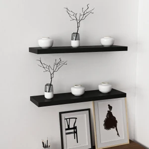 Gizli Tutuculu 2'li Duvar Rafı 80 cm - M.siyah