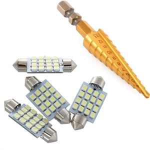Guangdong Spirit Adet 16 Smd LED Saf Beyaz Araba Iç Kubbe C5W Festoon Ampul Işık Lambası 39MM 12V ve 1 Adet 1/4 Inç Altıgen Şaft Hss Yüksek Hızlı Çelik Titanyum Kaplamalı Adım Matkap Ucu 3-13MM
