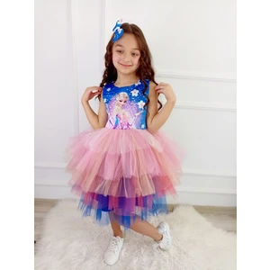 Yaren Kids Elsa Renkli Kabarık Elbise