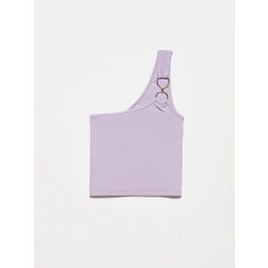 3781 Tek Omuzlu Crop Top-Lila