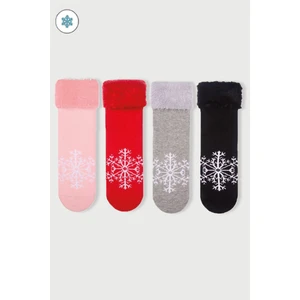 Mem Socks 4'lü Kartanesi Desenli Kaydırmaz Havlu Çocuk Çorabı