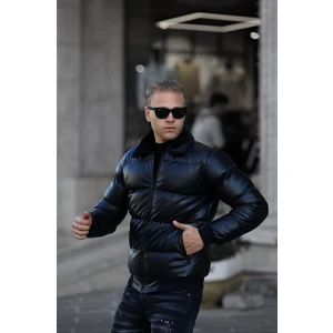 Erkek Dar Kesim Parlak Şişme Deri Mont