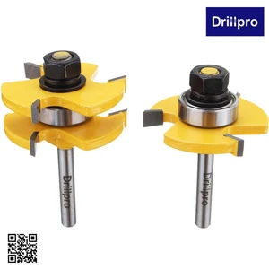 Guangdong Spirit Drillpro RB22 2 Adet Dil ve Oluk Freze Uç Seti 1/4 Inç Sap 3 Diş T-Şekilli Ahşap Freze Kesici