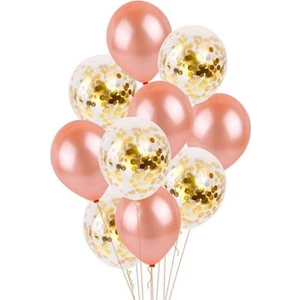 Best Parti Şeffaf Gold Konfetili Rose Gold Balon Seti 10 Adet