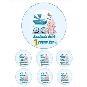 Yenilebilir Pasta Resmi Pirinç Kağıdından Bir Yaş Erkek 6-8-10 Kişilik Pastaya Uygun 16 cm