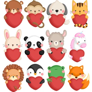 Tellgraf Kalp Tutan Hayvanlı Etiket (15X15 cm 2 Set)