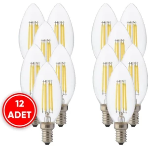 Candle 4W E14 Duy Filament LED Ampül Beyaz Işık ( 12 Adet )
