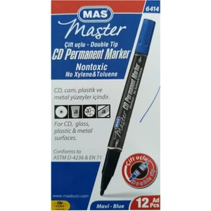 6414 Mavi Çift Uçlu CD Marker Kalem 12'li