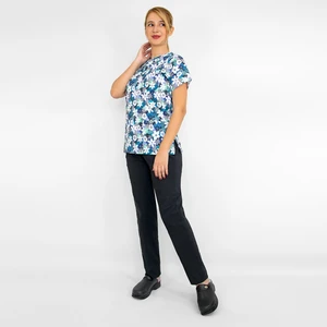 Nur Medikal Giyim Beyaz Papatya Desenli Likralı Alt Üst Takım