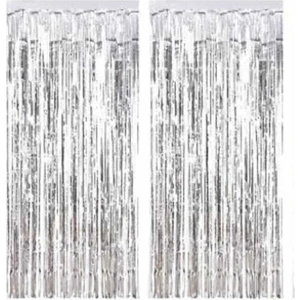 Best Parti 1 Adet 90 cm × 200 cm Metalize Arka Fon Kapı Perdesi Püsküllü Fon Süsü Gümüş