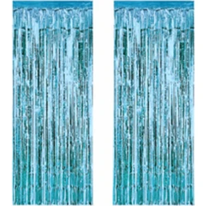 Best Parti 2 Adet 45 cm × 200 cm Metalize Arka Fon Kapı Perdesi Püsküllü Fon Süsü Mavi