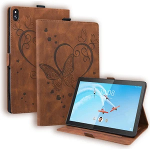 Lenovo Tab M10 10.1 Inç Için Kalp Kelebek Desenli Deri Kılıf (Yurt Dışından)