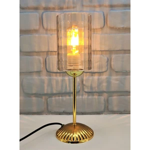 Lake Gold Kaplama Metal Ayaklı  Bal Renk Camlı Şapkalı  Abajur Masa Lambası