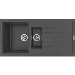 POLEX Cristalüx Granit Evye P-01 Antrasit 1,5 Gözlü Tezgah Altı Ve Tezgah Üstü Mutfak Evyesi 99x49,5cm
