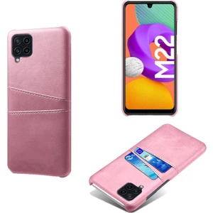Galaxy F22 / M22 4g / M32 4g Kart Yuvalı Dayanıklı Pu Deri Kaplamalı Pc Telefon Kılıfı  - Pudra Pembe (Yurt Dışından)