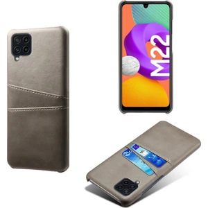 Galaxy F22 / M22 4g / M32 4g Kart Yuvalı Dayanıklı Pu Deri Kaplamalı Pc Telefon Kılıfı  - Gri (Yurt Dışından)