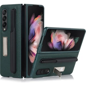 Galaxy Z Fold 3 5g Için Hakiki Deri + Pc Ayrılabilir Kalem Yuvalı Standlı Telefon Kılıfı - Yeşil (Yurt Dışından)
