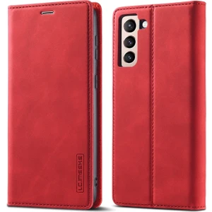 Galaxy S21 Fe Için Lc Manyetik Deri Cüzdanlı ve Standlı Telefon Kılıfı - Kırmızı (Yurt Dışından)
