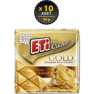 Çikolata Tuzlu Bademli Karamelize Beyaz Kare Çikolata 60 g x 10 Adet