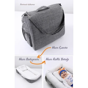 Çantalı Taşınabilir Bebek Reflü Yatağı, Babynest, Anne Çantası Antrasit