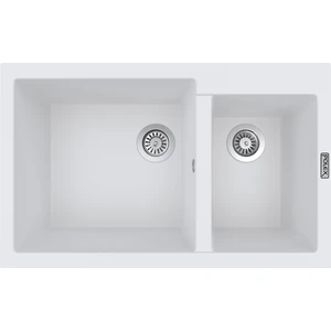 POLEX Cristalüx Granit Evye P-1,75 Beyaz 1,5 Gözlü Tezgah Altı Ve Tezgah Üstü Mutfak Evyesi 81x50,5cm