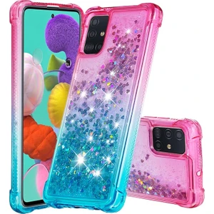 Galaxy A51 Için Gradyan Renkli Parıltılı Dört Köşe Korumalı Tpu Telefon Kılıfı