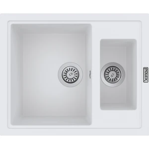 POLEX Cristalüx Granit Evye P-04 Beyaz 1,5 Gözlü Tezgah Altı Ve Tezgah Üstü Kare Mutfak Evyesi 59,5x49cm