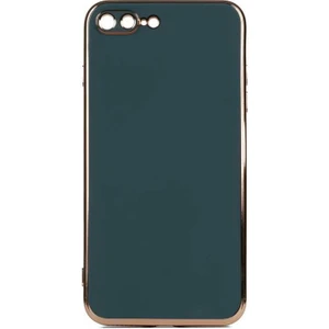 Case 4U Apple iPhone 8 Plus / 7 Plus Kılıf Yumuşak Pastel Altın Kenar Bark Kapak Koyu Yeşil
