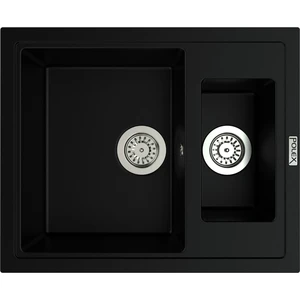 POLEX Cristalüx Granit Evye P-04 Siyah 1,5 Gözlü Tezgah Altı Ve Tezgah Üstü Kare Mutfak Evyesi 59,5x49cm