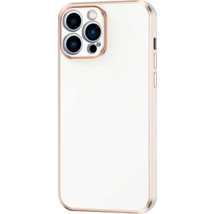 Case 4U Apple iPhone 12 Pro Max Kılıf Yumuşak Pastel Altın Kenar Bark Kapak Beyaz